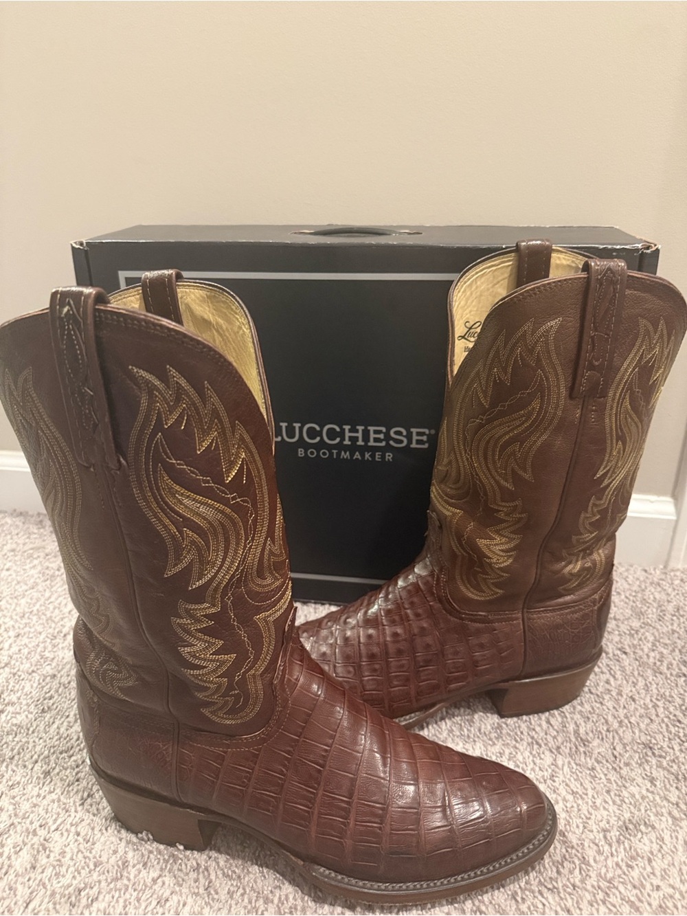 Lucchese Men’s Brown Croc-Embossed Leather Western Boots size 9 EE - Picture 5 of 12